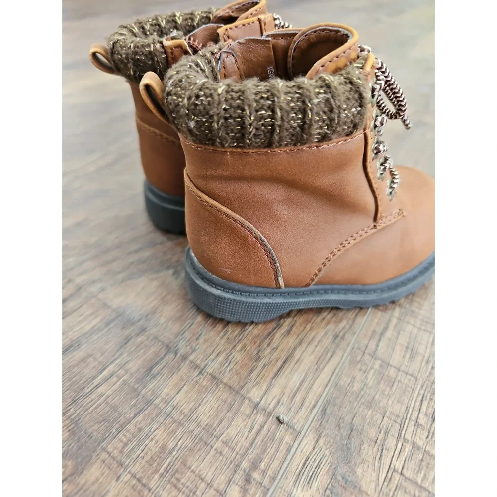 Wonder Nation Baby SIZE 4 Girls Brown Sweater Lined Moto Boots/camping/walks!
